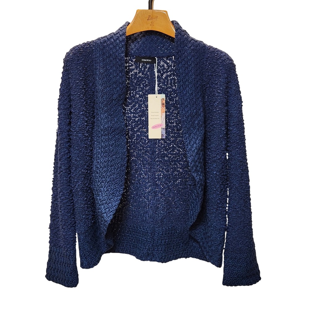 Dokotoo Womens Navy Blue Popcorn Knit Open Front Cardigan Sweater Size M NWT